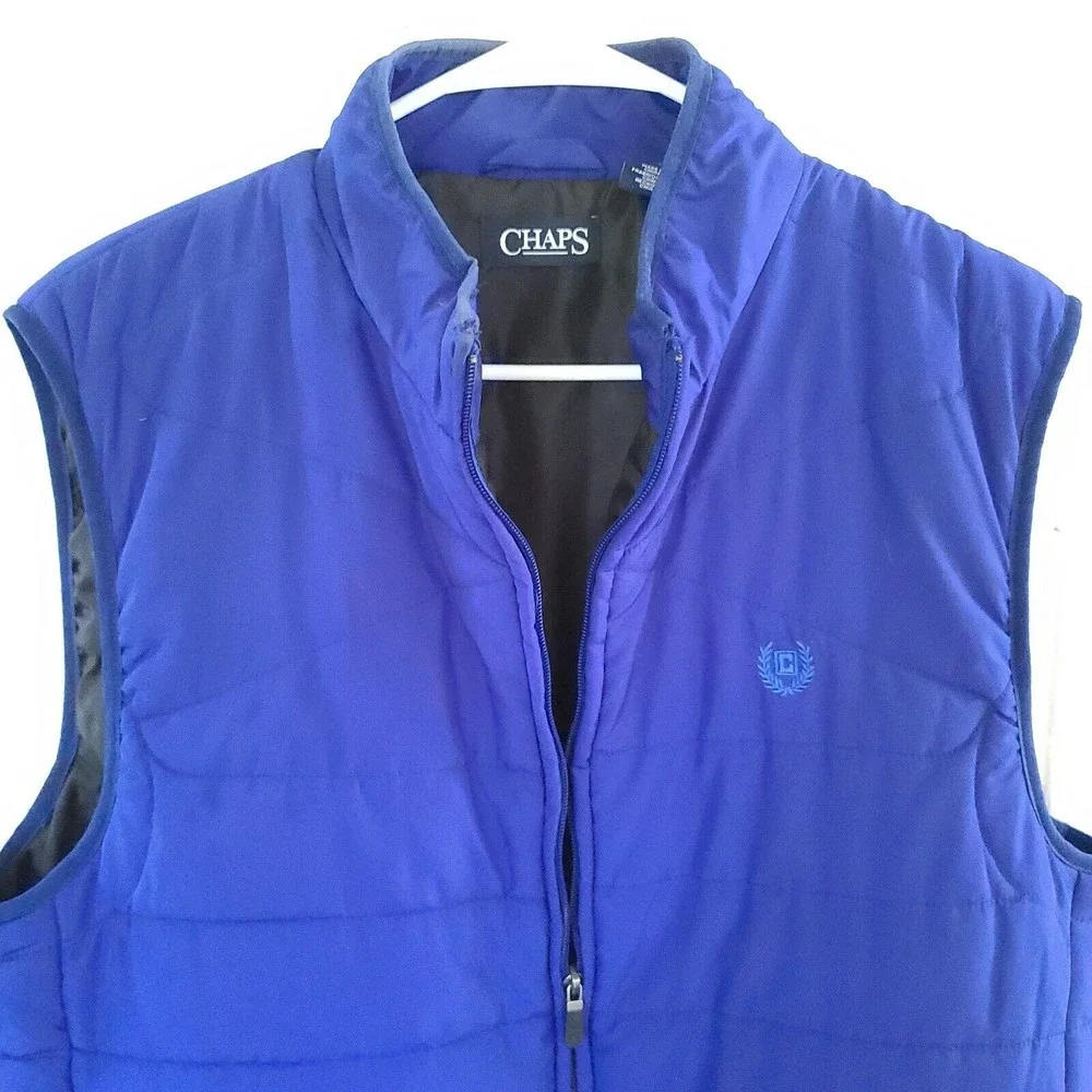 Chaps Quilted Puffer Zip-Up Vest Jacket Men's LG Sleeveless Blue Mock Neck